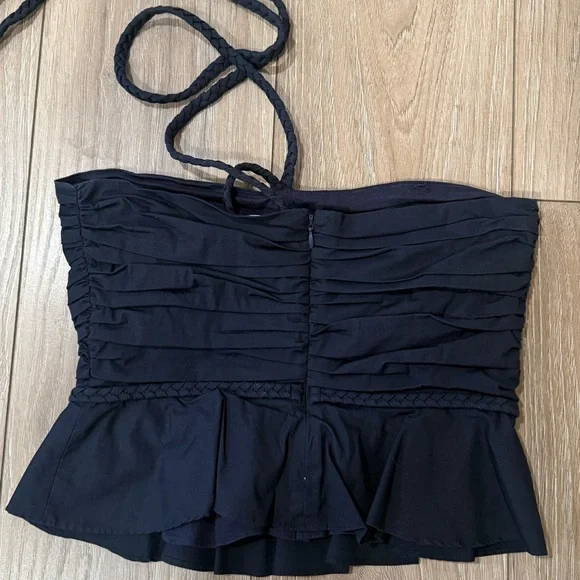 VERONICA BEARD Arienne ruched stretch-cotton poplin halterneck top size 4 - Picture 5 of 5